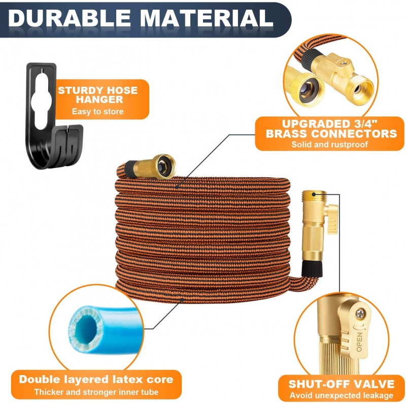25FT/50FT/75FT/100FT 3750D Expandable Garden Hose With  Brass On/Off Ball Valve  USA MARKET